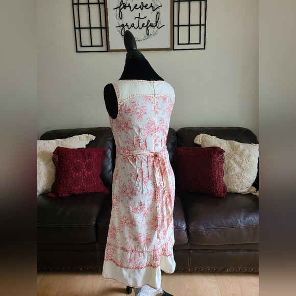 Peruvian Connection Floral Print Shabby Chic Red & Cream Midi Dress Size 2‎ - Picture 5 of 14